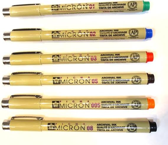 Pigma Micron Set of 6 Multi-Color Sakura Pens