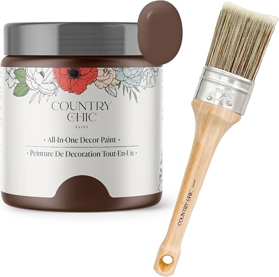 Chalk Style Paint + Paint Brush Bundle - for Furniture, Home Decor, Crafts (Color: Leather Bound [pint - 16 oz] - Chocolate Brown)