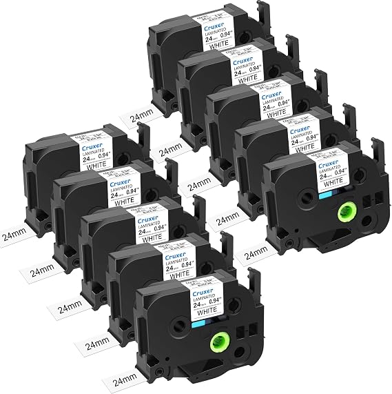 Cruxer 10 Pack Replacement for P-Touch TZe-251 TZe251 24mm Black on White