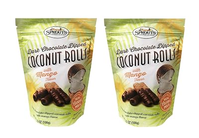 Sprouts Crispy Sweet Coconut Rolls 3.5oz, 2 Pack Dark Chocolate with Mango
