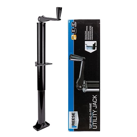 REESE Towpower 74407 Round Trailer Jack, A-Frame, 2,000 lbs. Lift Capacity, Topwind, Bolt-On, 14 Inch Travel.
