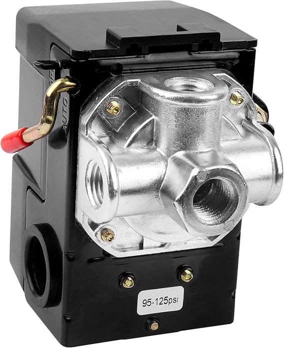 LF10-4H Air Compressor Pressure Switch, 4 Port 1/4" NPT | 95-125 Psi, 20A 120V, Adjustable Unloader, Relief Valve