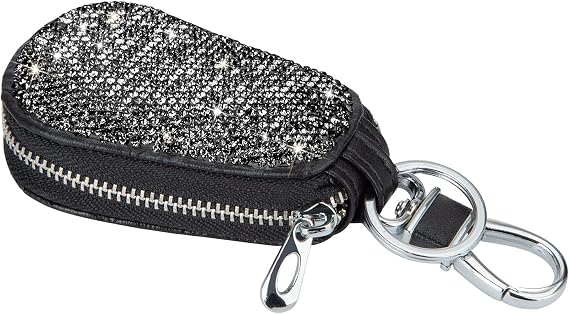 eing Bling Bling Car Key Chain Case Premium Leather Coin Holder Zipper Case Remote Wallet Bag