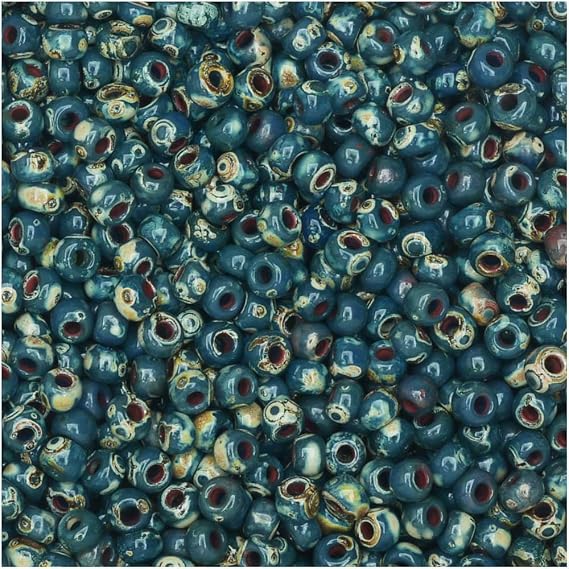 Miyuki Round Seed Beads Size 11/0 (2mm), Opaque Montana Matte Picasso, 8.5 g, Made in Japan