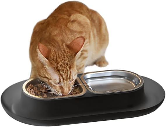 Hepper NomNom - Spill Proof Elevated Cat Bowls - Stainless Steel - Gray