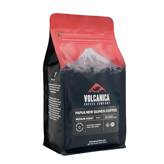 VOLCANICA COFFEE COMPANY Papua New Guinea Coffee, Whole Bean, Fair Trade, Fresh Roasted, 16-ounce