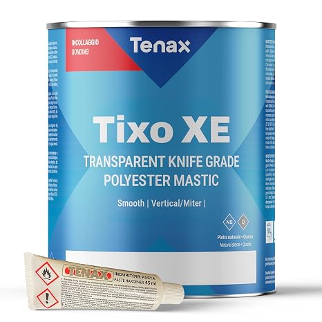 Tenax Tixo XE Transparent Polyester Mastic Knife Grade Stone Adhesive for Granite, Marble & Natural Stone Clear Professional Glue for Seams, Laminations, Repairs & Stone Fabrication