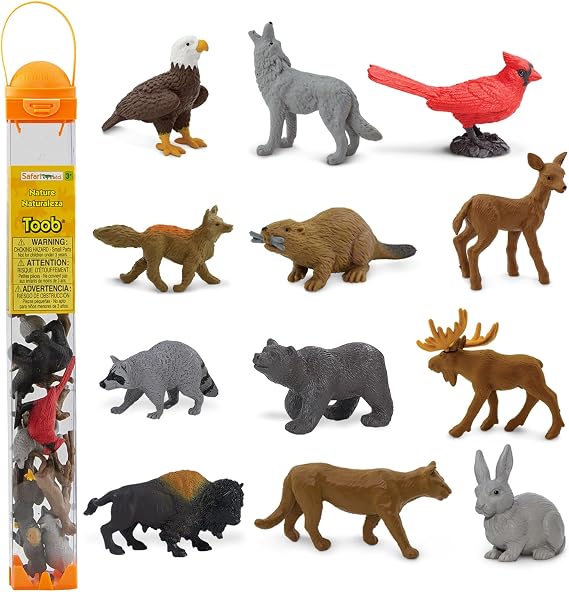 Safari Ltd Nature TOOB - 12 Mini Figurines with Rabbit, Beaver, Doe, Gray Wolf, Fox, Black Bear, Moose, Mountain Lion, Bald Eagle, and More - Educational Toy for Boys, Girls & Kids Ages 3+