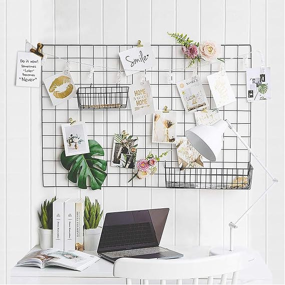2 Pack Large Wall Grid Panels with Light and Clips, Photo Display Board, Picture Frame Collage Board, Wire Grid Wall Panel Room Decoration,Black