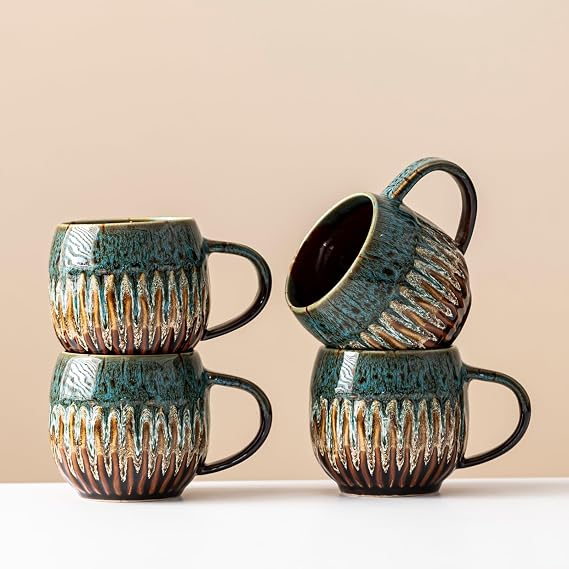 Large Ceramic Coffee Mug - 13oz Tea Cup, Blue, Set of 4 | Large Tea Mug, Microwave Safe, Dishwasher Safe