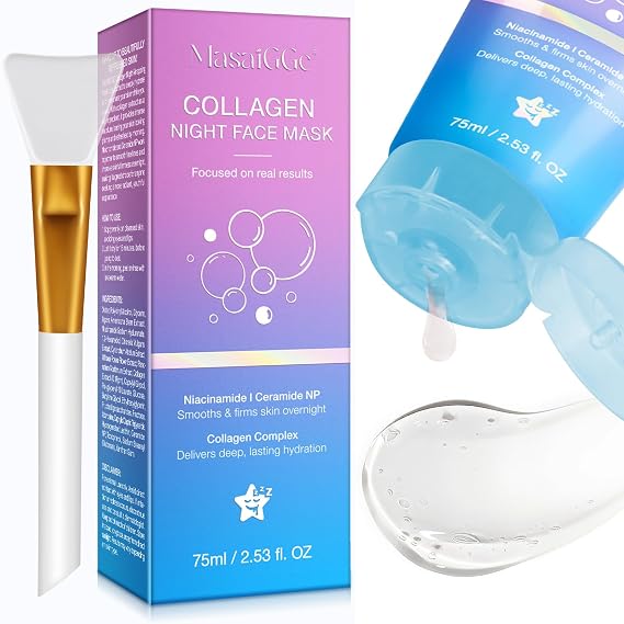 Collagen Night Wrapping Mask, Peel Off Face Mask, Elasticity and Hydration Care, and Firm, Collagen Mask Overnight For Skin 2.53 fl.OZ with Ma Applicator