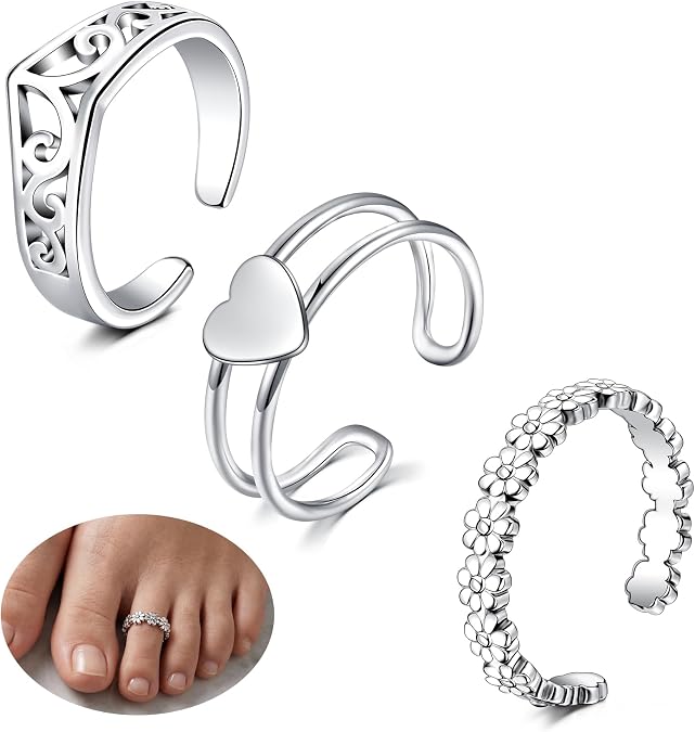 JFORYOU Toe Rings for Women Adjustable Open Toe Rings with Anklet Set CZ Flower Toes Ring for Summer Beach Foot Jewelry