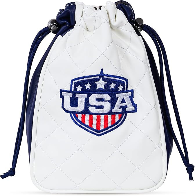 CRAFTSMAN GOLF USA Shield Leather Golf Valuables Pouch Bag Drawstring Closure Diamond Pattern