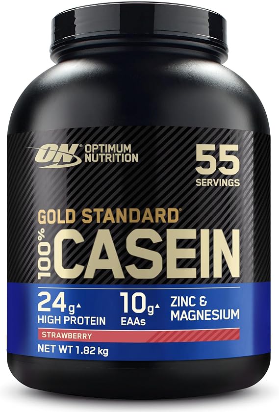 Optimum Nutrition Gold Standard 100% Casein Slow Digesting Protein Powder with Zinc, Magnesium and Amino Acids, Support Muscle Growth & Repair Overnight, Strawberry Flavour, 55 Servings, 1.82 kg