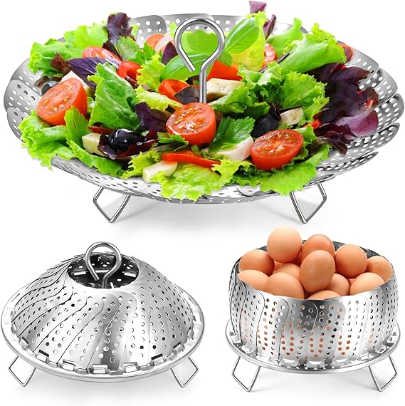 Steamer Basket, Premium Stainless Steel Vegetable Steamer Basket for Veggies & Seafood Cooking, Expandable Food Steaming Basket Fits for Various Size Pots & Pans (6.4" to 10") LAIHIFA