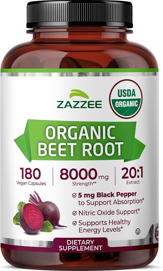 Zazzee USDA Organic Beet Root 20:1 Extract, 180 Quick Release Capsules