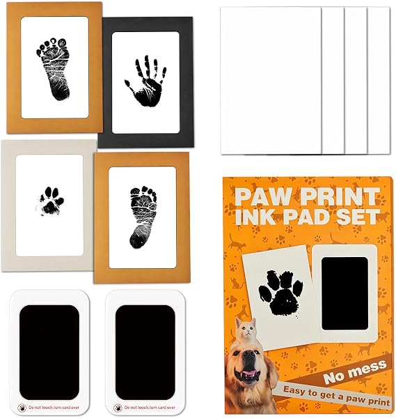 Paw Print Kit for Dogs and Cats, 2 Inkless Print Pads, 4 Photo Frames and 4 Imprint Cards, Safe Dog Paw Print Kit, Pet Paw Stamp Pads,Paw Print Family Keepsake Kit,Pet Paw Print Inkless Print