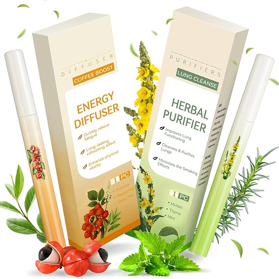 Mullein Herbal Diffuser Pen – Smokeless Inhaler for Quitting Smoking, Lung Cleansing with Mullein Thyme & Mint – Flavored Air Freshener （2 Sticks）