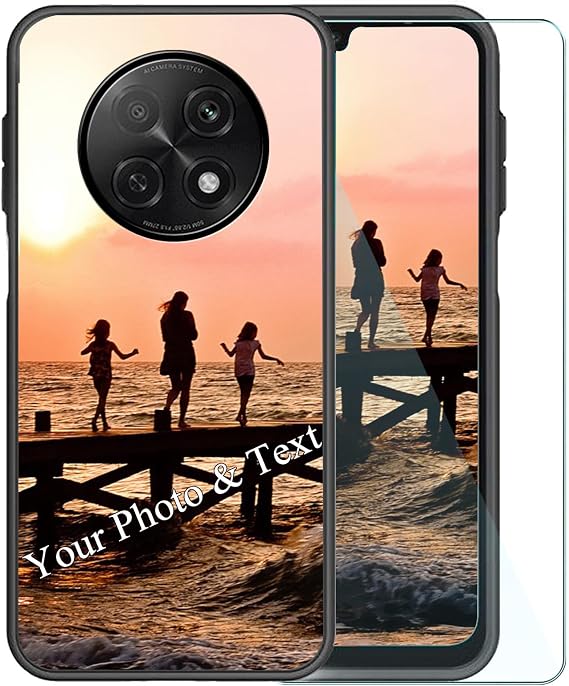 Personalized Phone Case + Screen Protector for Oppo A19s,Custom Picture Image Name on Silicone Cover,Black Shockproof TPU Case,Customized Bumper Phone Case -TU