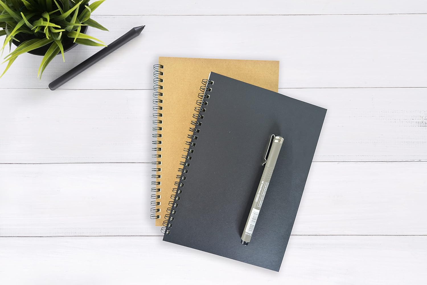 Difference Introduction 2-Piece Checkered Notebook, A5 Size 15x21 cm, 60 Leaves, 90gr. Ivory Paper, Black and Kraft Covers, Ideal for the Office, Planner Squared