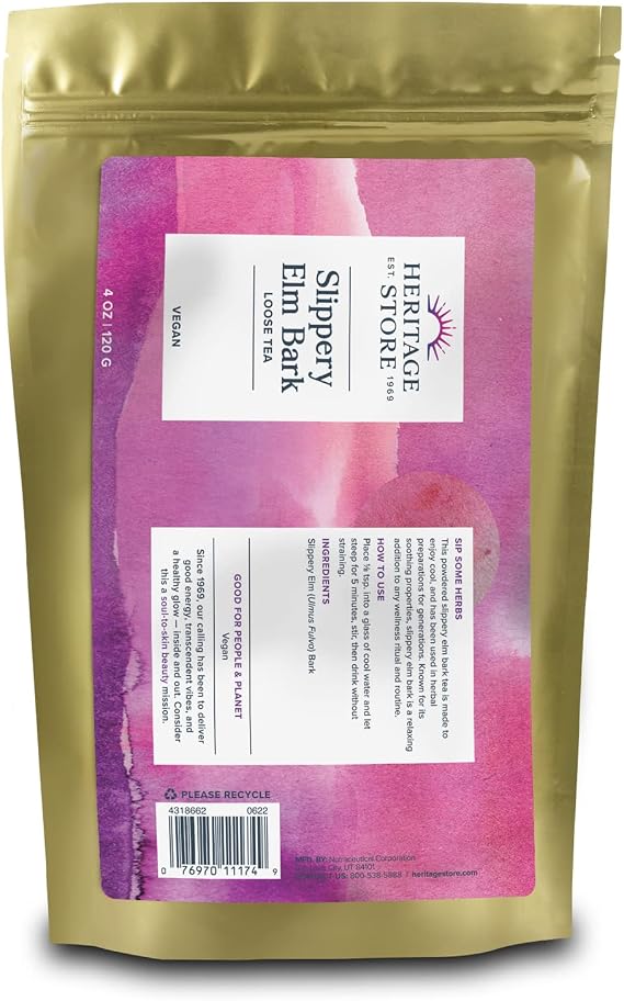 Heritage Slippery Elm Bark Nutritional Supplement Powder, Loose Tea, 4ounce