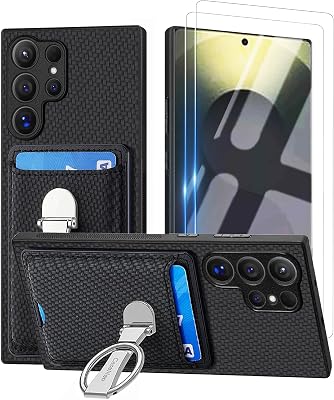 Deekeewe Case for Samsung Galaxy S25 Ultra with Card Holder and Kickstand,Samsung S 25 Ultra Phone Case with 2 Set Screen Protector,Shockproof Wallet Cover for Galaxy S25 Ultra 5G,Black