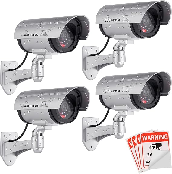 FITNATE 4-Pack Dummy Security Camera, LED Flashing Light, Outdoor Indoor