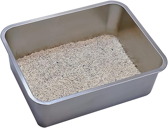 KUNWU Stainless Steel Giant Cat Litter Box Extra Extra Large 28"x20"x8", Corrosion Resistant Easy Clean No Residue Build Up Never Absorbs Odor Stains Rusts Durable Pan (XXL (28"x20"), 8" Deep)