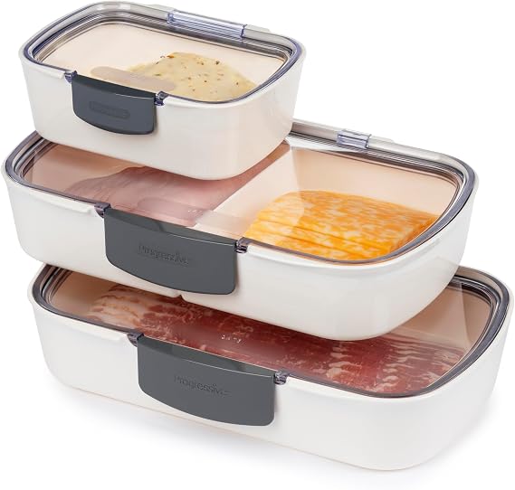 Prepworks Deli ProKeeper 3-Piece Set: Mini (0.66 QT), Split (1.45 QT), and Standard (1.45 QT) Airtight Containers with Silicone Seals, Clear Lids, Date Windows & Grooved Bottoms to Keep Food Fresh