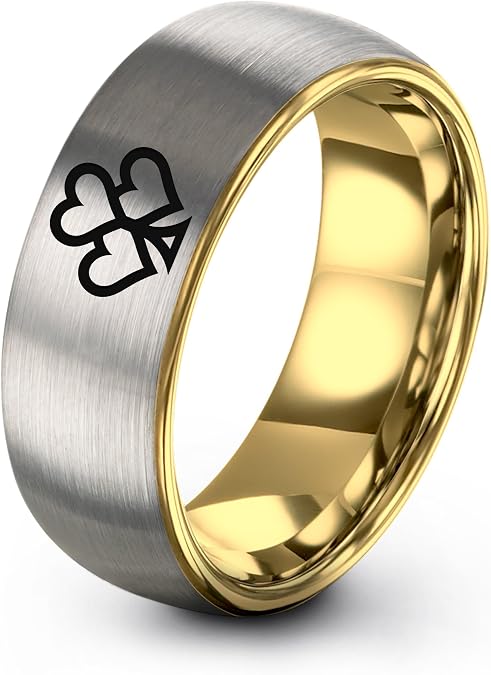 3 Heart Ring - Gift for Lovebird - 8mm - Men Women - Brushed Polished - Tungsten Carbide - Band - Personalized Custom Engraving - Yellow Rose Gold Silver - Flat Dome Bevel - Anniversary Wedding