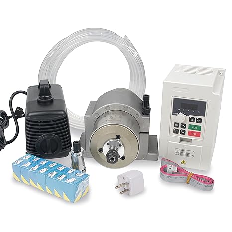 RATTMMOTOR 1.5KW Water Cooled Spindle Kit 80mm Spindle Motor 1500W 110V 400HZ+1.5KW VFD 110V Single to 3 Phase Inverter Variable Frequency Drive+80mm Spindle Mount+ER11 Collet+80W Water Pump for CNC
