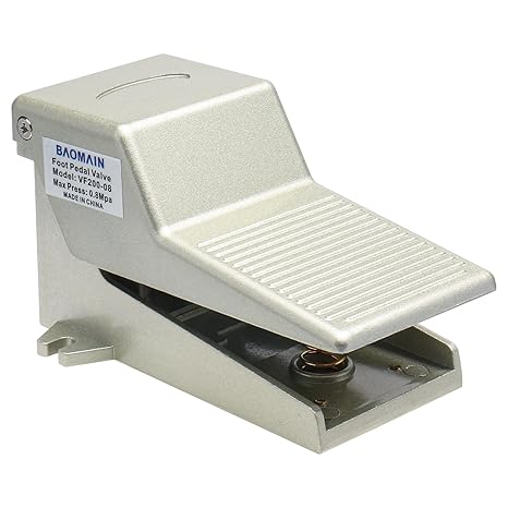 BAOMAIN Pneumatic Foot Pedal Valve VF200-08, PT 1/4" Air Foot Pedal Switch, 2 Position 3 Way Momentary Metal Air Control Valve with Mufflers