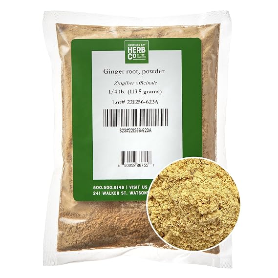 Ginger Root Powder, by Herb Co, Zingiber Officinale, Gan Jiang, Finely Milled, from Morocco, Kosher, for Baking, Cooking, Bath Soaks, Body Scrubs, Salves & Lotions, 1/4 lb