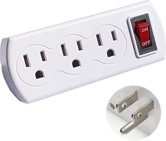 1 Pack Outlet Splitter Multiple Grounded Triple Plug Outlet Adapter With On Off Switch ETL Listed