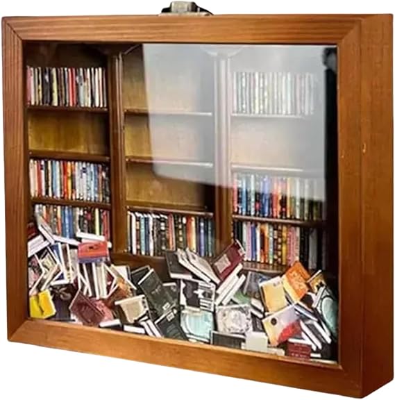 ni-Book Match Boxes Display Case Cabinet,Shake Away Your An-xiety Miniature Bookshelf,Miniature Wooden Bookcase,An-xiety -ni bookshelf with 200 Miniature Books