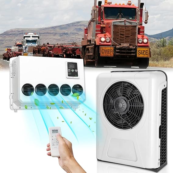 12V Air Conditioner 12000 BTU, 12 Volt DC Air Conditioner for Truck Parking Split Electric AC Unit, Quiet A/C High Efficiency Cooling for Semi-Truck, Camper Trailer, Crane, Loader, Excavator, Tractor