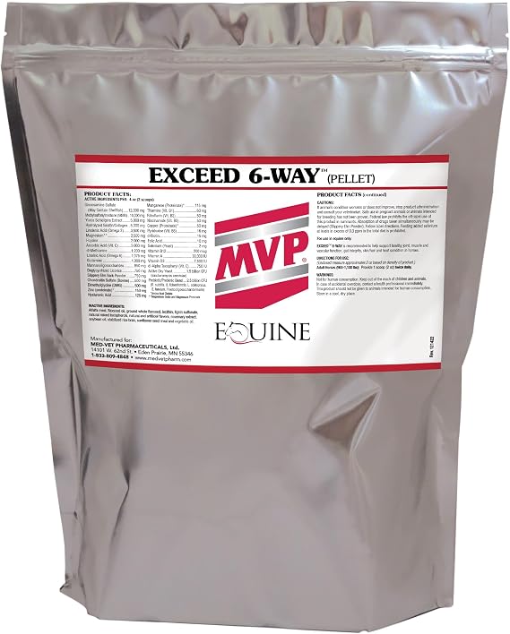 MVP Exceed 6-Way (16lb) High Level Performance Horse Support Pellets for Horses, Joint, Hoof, Hair, Gastric, Digestion and Muscle Support