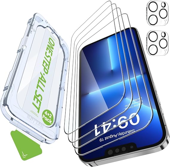 iGluz 4 Pack for iPhone 13 Pro Max Screen Protector with 2-Pack Camera Lens Protector[99.99%HD Clear][9H Tempered Glass][Bubble Free][Easy Installation][Smooth Touch][Anti-fingerprint],4+2 Protection
