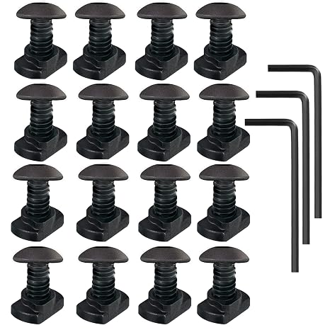16 Pack M5 T-Nut Metric Camming Screw Replacement Sets Compatible with Standard Rail Systems, with Thread Locking Screws, Allen Wrench and Nuts(16 x Screws, 16 x Nuts and 3 x Wrench)