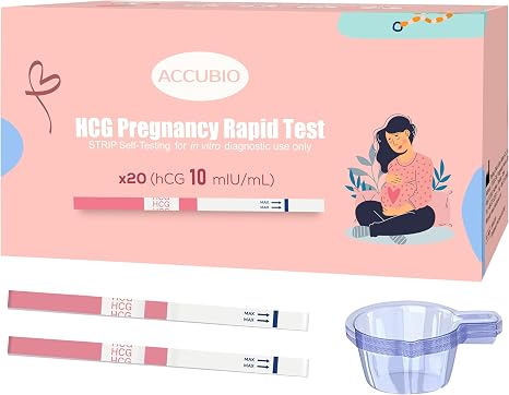 Pregnancy Test Strips hCG Home Pregnancy Test for Early Detection Over 99% Accurate Pack of 20 Individually Packed with Urine Cups Pregnancy Tests 5 mm Wide 10 mIU/mL