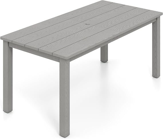 Jocoevol 71" Outdoor Dining Table for 6 HIPS All-Weather Rectangular Patio Table with Umbrella Hole Patio Furniture for Outside Backyard/Garden/Pool/Porch/Deck 400lbs Capacity, Grey