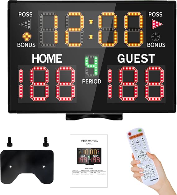 LUCKY TIME Electronic Basketball Scoreboard with Buzzer, Digital Scoreboard with Remote,Portable Score Keeper Battery Powered Score Board for Sports Games
