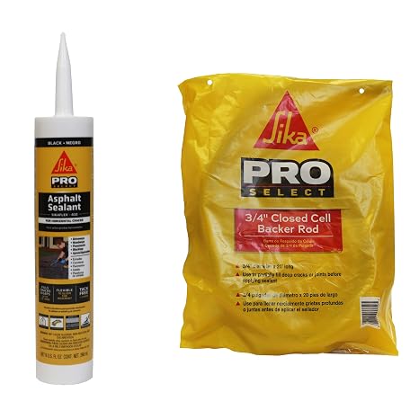Sikaflex-410 Asphalt Sealant, Black, 9 fl.oz. Cartridge & Backer Rod, Gray, Polyethylene Foam, Closed Cell Used to Partially Fill deep Cracks or Joints Before applying sealant, 3/4" Diameterx20' Long