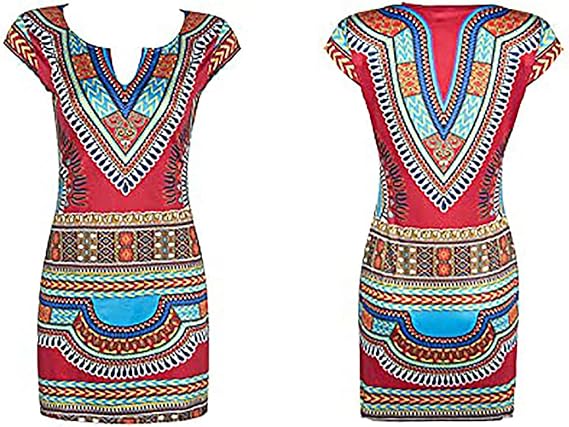 Women Boho Dashiki Short Sleeves Print Pattern Fashion Fiesta Dress Skirt Mini Dress