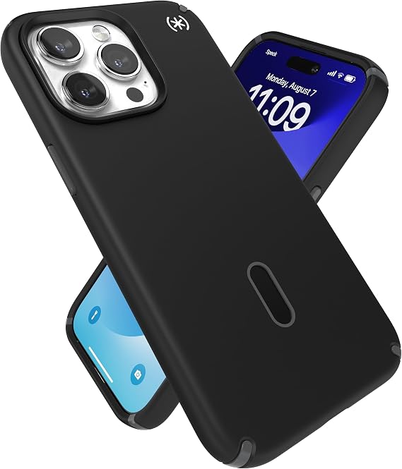Speck iPhone 15 Pro Max Case - ClickLock No-Slip Interlock, Built for MagSafe, Drop Protection - Scratch Resistant, Soft Touch, 6.7 Inch Phone Case - Presidio2 Pro Black/Slate Grey/White