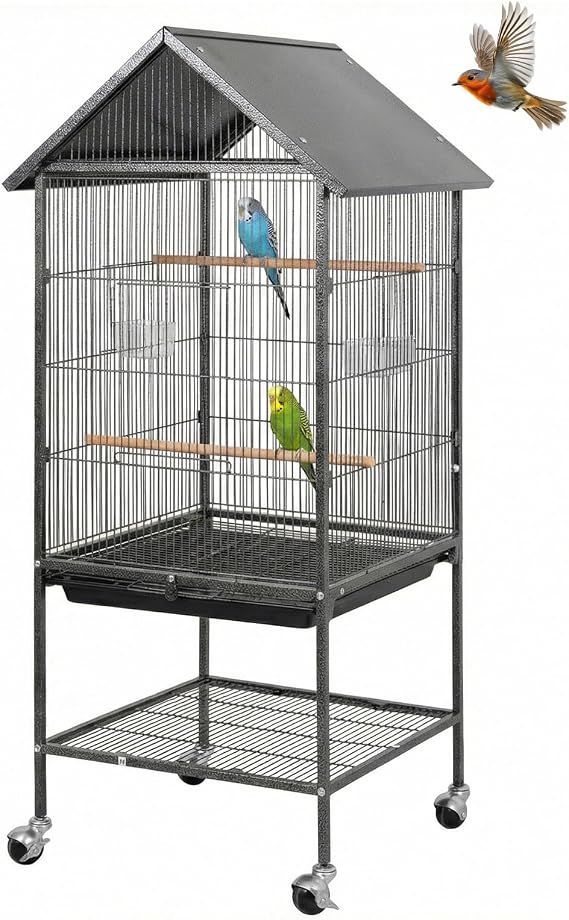 Garvee 50" h Bird Cage, Outdoor Large Parakeet Cage with Roof, Storage Shelf for Parakeets, Cockatiels, Lovebirds