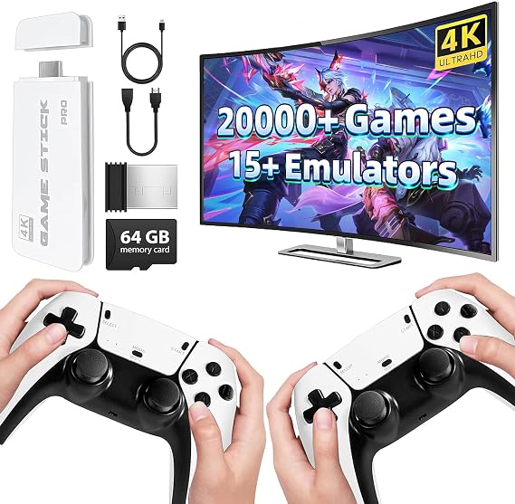 Retro Game Stick 4k Hdmi Output 2.4ghz Wireless Tv Retro Gaming Console Plug and Play Video Games with 20,000+ Games and 23Built-in Emulators (White)