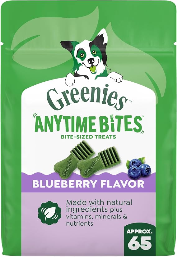 Greenies Anytime Bites Dog Treats, Blueberry Flavor, 10.3 oz | Only 13 calories per treat, easy to digest, natural ingredients plus vitamins & minerals, made in USA facilities
