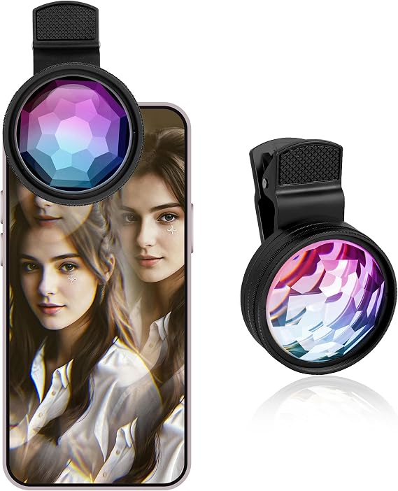 Kaleidoscope Prism Lens for iPhone & Android Clip-On Multi Refraction Filter Lens for Mobile Photography, K9 Optical Glass Creative Phone Camera Attachment