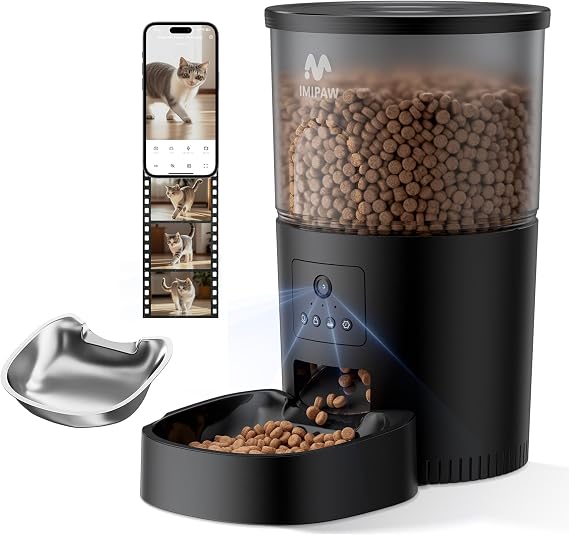 Automatic Cat Feeder with Camera, Stainless Steel Cat Bowls